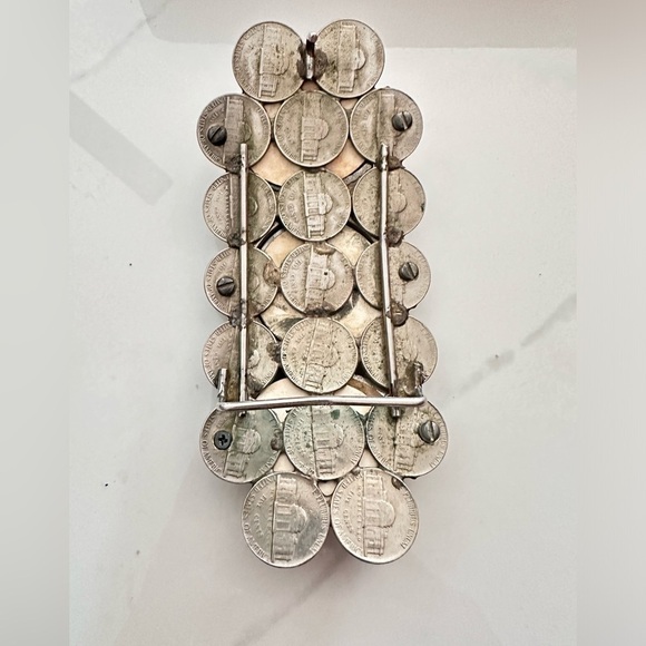 Patriot BELT BUCKLE MENS Eagle Nickels and Red Cabochons 5.5 Silver Tone 4110 B - Picture 4 of 11